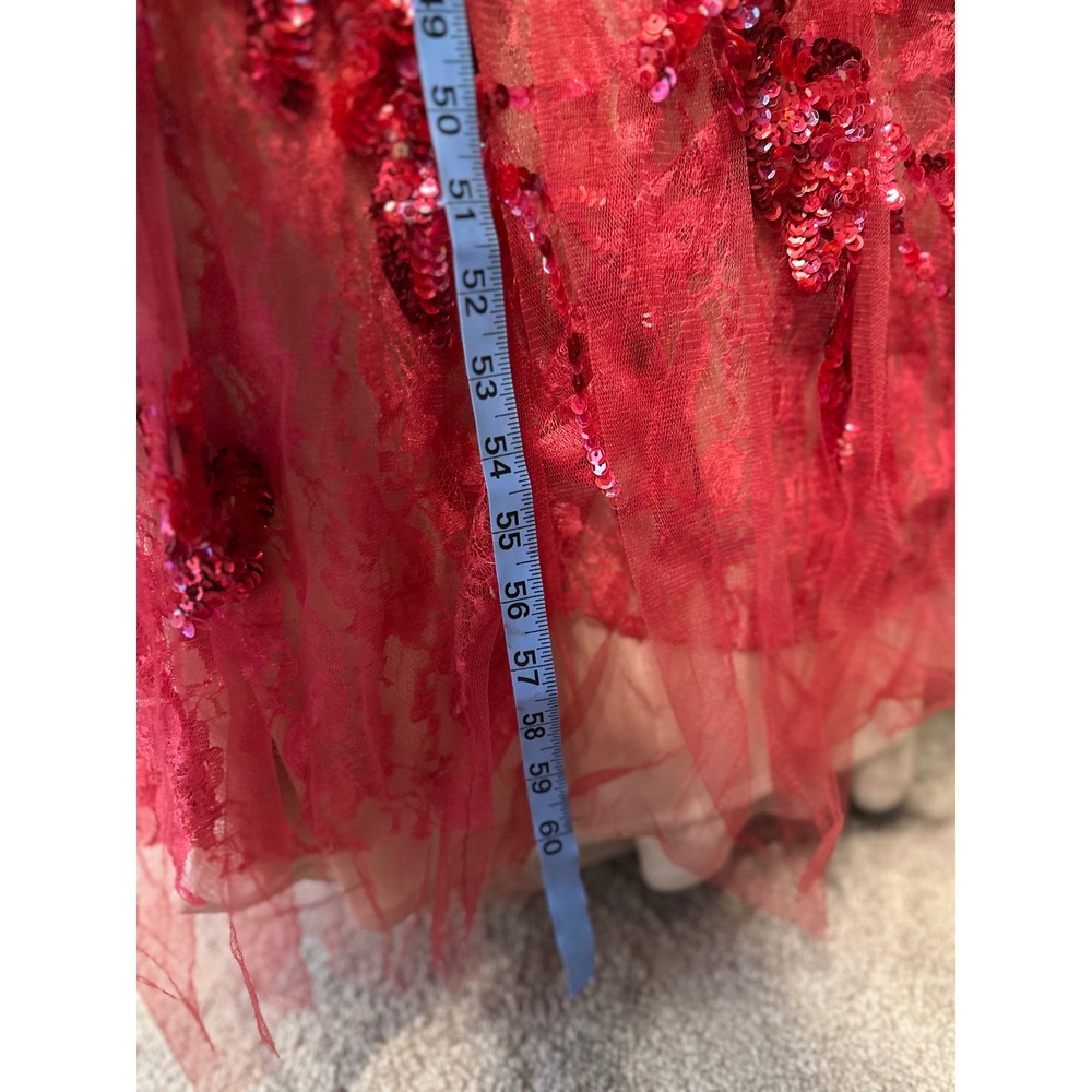 VTG Red Sequin Floral Lace Gown Sleeveless Keyhole Back Formal Evening Prom Gala - Picture 4 of 15